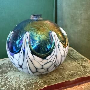 Mt. St. Helens Ash Glass Art Vase / Oil Lamp • Iridescent